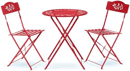 Alpine Corporation Indoor/Outdoor 3-Piece Bistro Set Folding Table and Chairs Patio Seating, Red by Unknown