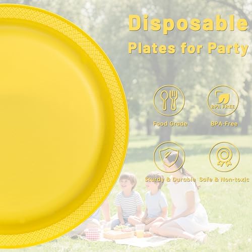 WELLIFE 10 Inch Yellow Plastic Plates 50 Count - Image 6