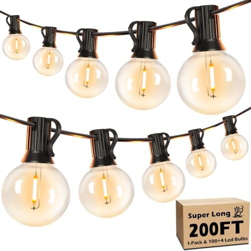 Brightever 200FT Outdoor String Lights Dimmable LED Outside Patio Lights with 100+4 Shatterproof G40 Globe Edison Bulbs, Connectable Commercial String Hanging Lights for Backyard Party Porch Garden by Brightever