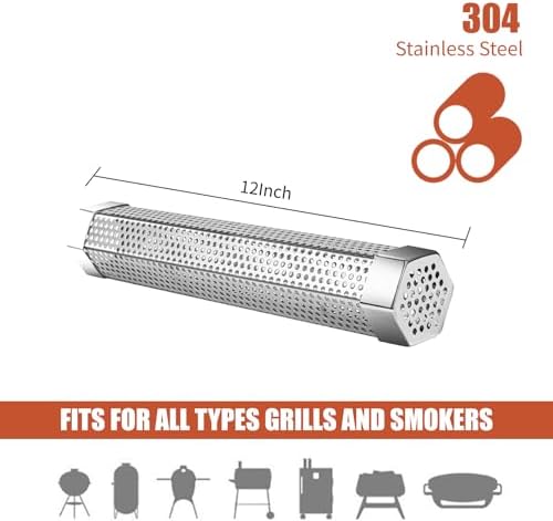 Pellet Smoker Tube,304 Premium Stainless Steel Smoke Tube,12'' Smoker Tube for Pellet Grill and Smoker with Brush -Hot or Cold Smoking Accessories - Image 6