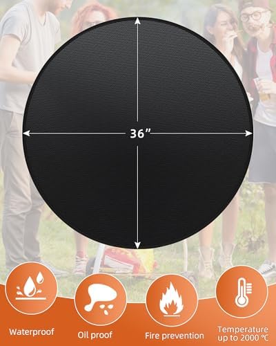 36" Round Fireproof Grill Mat for Deck & Patio, Double-Sided Silicone Coated Fiberglass, Heat Resistant Up to 2000°F, Reusable Under Grill Deck Protector for Fire Pit, Smokeless Stove, Outdoor BBQ - Image 2