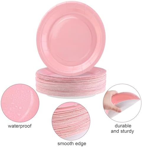 Breroa 72 Pcs Pink Paper Plates 7 Inch Bulk Pink Plates Disposable - Image 3