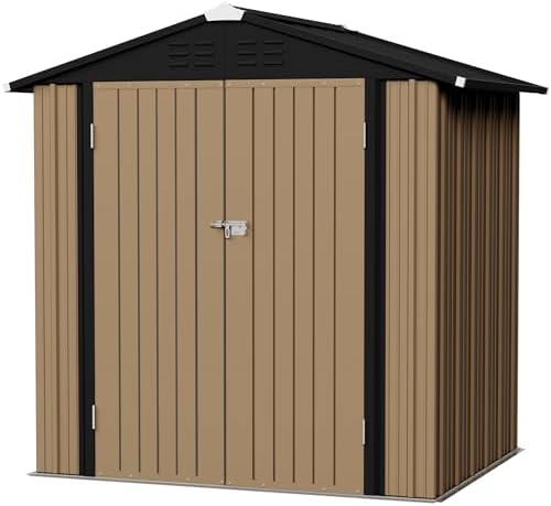 Flamaker 6x4 FT Storage Shed Waterproof Metal Garden Shed with Lockable Door Utility Tool Shed Outdoor Storage for Backyard, Patio and Lawn, Brown by Flamaker