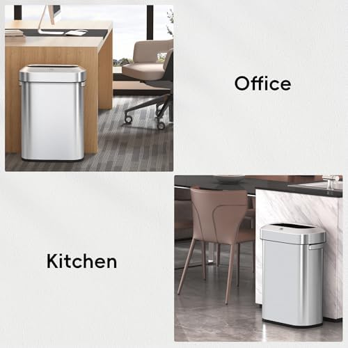 EKO Urban 16 Gallon/60 Liter Open Top Stainless Steel Slim Commercial Trash Can, Tall Kitchen Trash Bin, Heavy-Duty Commercial Grade Large Garbage Bin for Home, Office, Hotel, Cafe, Restaurant, Dorm - Image 6