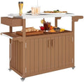 Outsunny Outdoor Bar Cart with Storage Cabinet Kitchen Island Brown by Outsunny