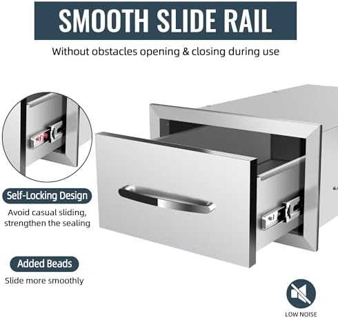 Outdoor Kitchen Drawers Stainless Steel, BBQ Drawer Inserts for Built-in Patio Grill Station, 14''W x 8.5''H x 23''D - Image 5