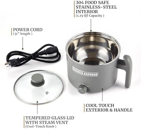 Elite Gourmet 1.25Qt Noodle Express Electric Hot Pot, Stainless Steel - Image 4