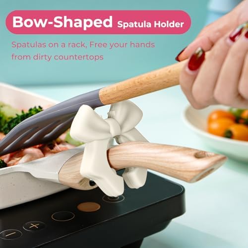 Bow Spoon Holder Cute Spoon Rest for Stove Top, Steam Releaser & Lid Lifter – Heat Resistant Silicone Cooking Gadget, Cute Kitchen Accessories, Gift for Home Cooks - Image 2