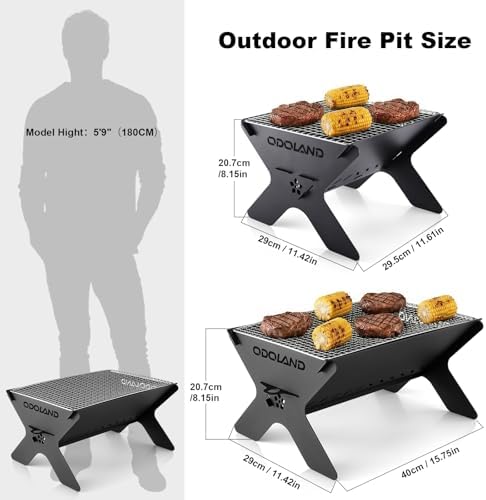 Odoland Camping Campfire Grill, Portable Folding Charcoal Grills for BBQ - Image 6