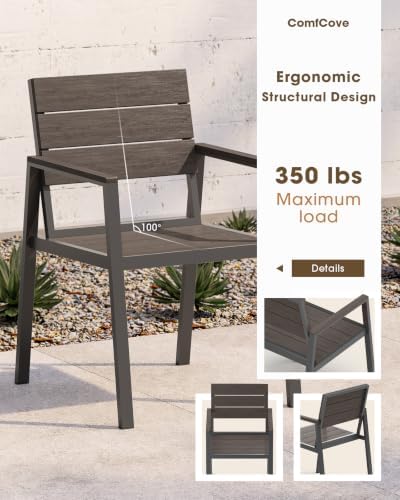 Outdoor Dining Set for 4, Aluminum Patio HDPS Outdooor Table and Chairs Set with Umbrella Hole, All Weather Patio Furniture Set, 5 Peice Patio Dining Table Set (Charcoal) - Image 3
