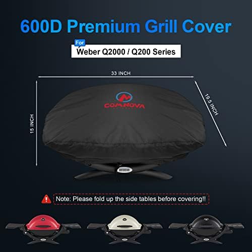 Comnova Grill Cover for Weber Q Series - 7111 BBQ Cover for Weber Q2000 and Q200 Series Gas Grill Heavy Duty & Waterproof, 33 Inch Barbecue Cover for Weber Q2200, Q2000, Q2400, Q200, Q220 and More - Image 4