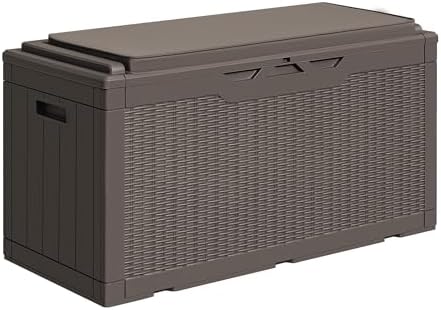 Greesum 100 Gallon Resin Deck Box Outdoor Storage with Cushion, Dark Brown by BuynowfromGreesum