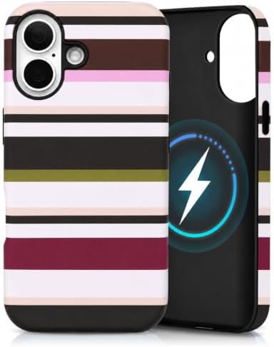 for iPhone 16 Case, Magnetic Matte Frosted Dual-Layer Striped Phone Case for Women, Retro Aesthetic Cover Compatible with Mag Safe Accessories - Retro Vineyard by YKCZL