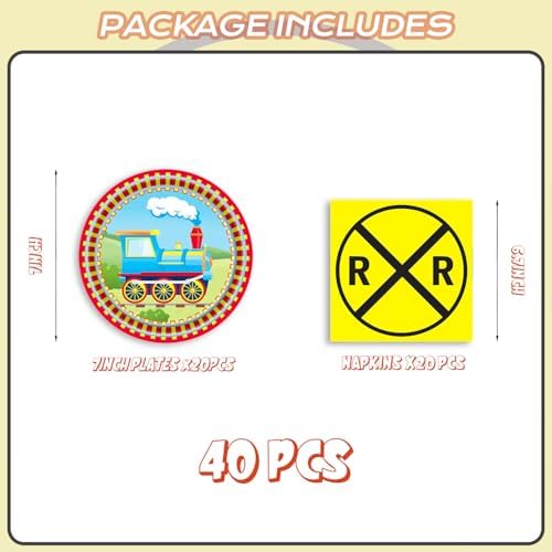 40pcs Yellow Happy Train Party Supplies Warning Train Theme Tableware Set Including Plates Napkins for Train party Boys Girl Birthday Baby Shower,Suitable for 20 Guests - Image 4