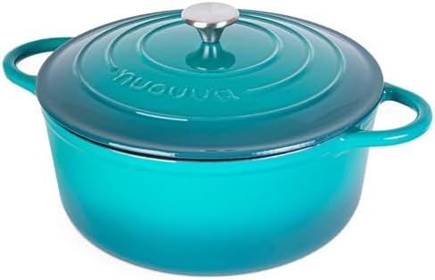 Cast Iron Dutch Oven with Lid-Non-Stick Ovenproof Enamelled Casserole Pot - Sturdy Dutch Oven Cookware-Teal, 7.3- Quart, 30cm- by Nuovva by Nuovva