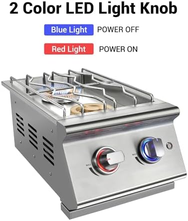 Double Grilling Side Burners for Outdoor Kitchen, 2 * 17,000BTU Liquid Propane Burners, Convertible to Natural Gas, Duty Heavy 304 Stainless Steel, Built-in Side Burner for BBQ Island Grill - Image 2