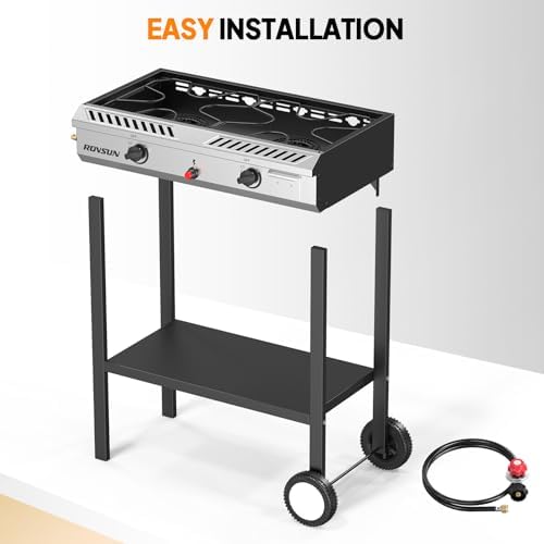 ROVSUN 2 Burner Outdoor Propane Gas Stove with Auto-ignition, Regulator & Shelf, 150,000 BTU Powerful Stand Cooker for Backyard Patio Cooking Home Brewing Canning Turkey Frying - Image 5