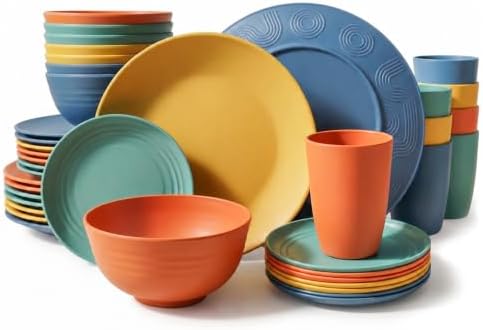40-Piece Unbreakable Plastic Wheat Straw Dinnerware Set - Multi Color, 8-Person Dish Set for Dinner, Plates, Bowls, Cups & Appetizer Plates - Perfect for Outdoor Camping by HOMIENLY