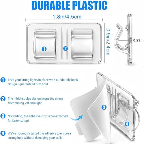 Hooks for Outdoor String Lights, 30Pcs Heavy Duty Clear Outdoor Light Clips - Image 5