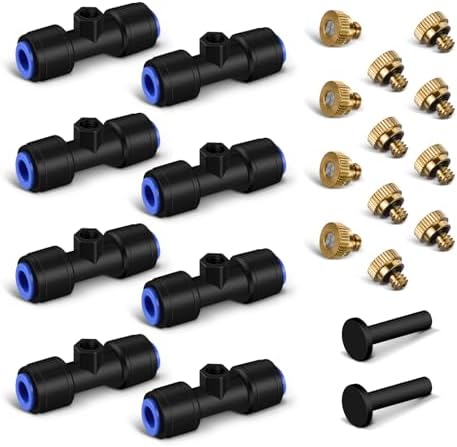Brass Misting Nozzle Kit, 12 Mister Nozzles + 8 Tee Connectors + 2 End Plugs for Outdoor Cooling Misting System by lifeegrn