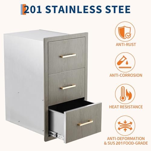 GarveeTech Outdoor Kitchen Triple Drawers, Stainless Steel, Heavy Duty with Handles, Weather-Resistant Flush Mount, BBQ Island Drawer for Patio Grill Station, 16" W x 28.5" H x 20.5" D - Image 5