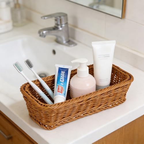 Wicker Silverware Basket, Long Narrow Basket, Small Wicker Bread Cracker Baskets, Stackable Woven Storage Baskets for Spoons Forks Knives Stationery (Rectangle) - Image 6