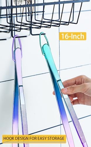 JETKONG 2 Pcs 16-Inch Stainless Steel Fine Tongs Extra Long Chopstick Tongs Long Kitchen Forceps for Cooking (Rainbow) - Image 6