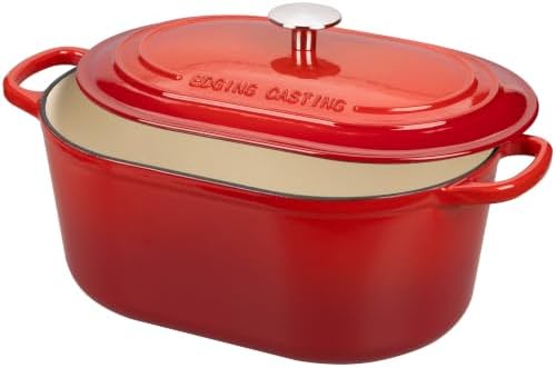 EDGING CASTING Enameled Cast Iron Oval Dutch Oven, 6QT, Red - Image 3
