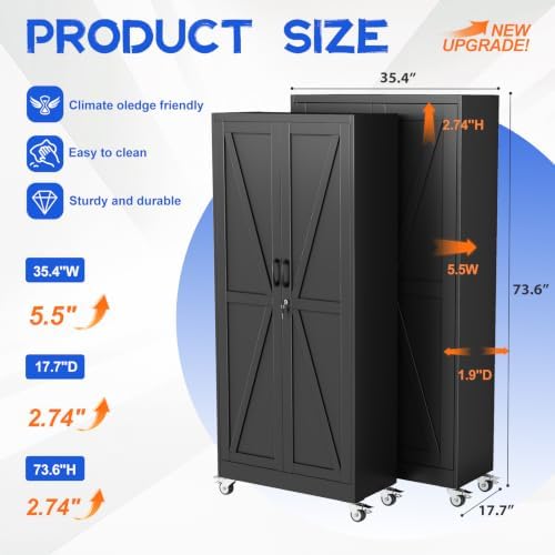 GAIOUS 73.6" Tall Metal Storage Cabinet with Lock and Wheels, File Cabinet - Image 2