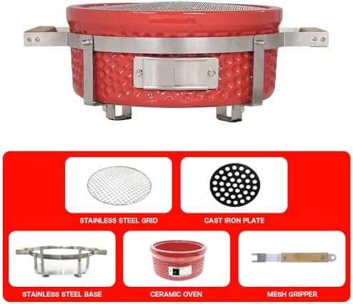 Yakitori Grill, Ceramic Charcoal Tabletop BBQ Grill, 14", Red - Image 3