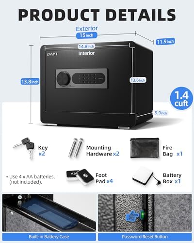 DAYI Safe Box, 1.4 Cu. Ft. Home Safes with Fireproof Bag for Valuables Docs - Image 6