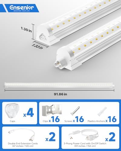 Ensenior 8FT LED Shop Lights, 6000K T8 Commercial Bay Lighting, 4 Pack - Image 5