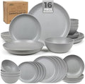 Grow Forward 16-piece Premium Wheat Straw Dinnerware Sets for 4 - Unbreakable Dishwasher & Microwave Safe Plastic Plates and Bowls Sets - Patio, Outdoors, RV, Camping Dishes - Feather by GrowForward