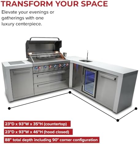 Mont Alpi Premium 94"W x 88"D L-shaped Deluxe Stainless Steel Modular Outdoor Kitchen Island with Beverage Center Refrigerator Faucet & Sink + 44"W 6-Burner BBQ Gas Grill + Storage Cabinets & Drawers - Image 6