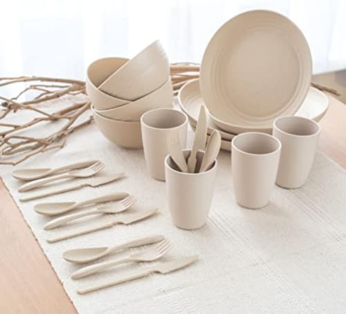 FOODLE Wheat Straw Dinnerware Set - Picnic, Camping Plates Cups and Bowls - Image 7