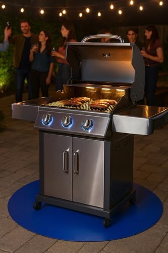 Rhino Hide Embossed Grill Guard Mat - Heat Resistant Outdoor Grill Floor Mat for Patio, Deck & Garage Surface Protection - Round, Blue (36" x 36") - Image 2