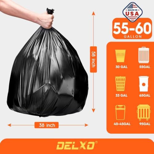 Delxo 55-60 Gallon Trash Bags, 8400 Count, 38×58' Large Black Garbage Bags - Image 3