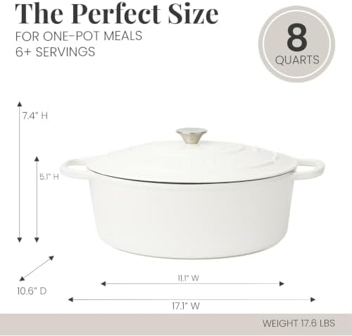 Larder & Vine 8 qt Oval Enameled Cast Iron Dutch Oven Pot, White - Image 4