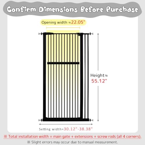 Lumizone 55.12" Extra Tall Pet Gate for Cat Dog 30.12"-38.38" Wide Black - Image 2