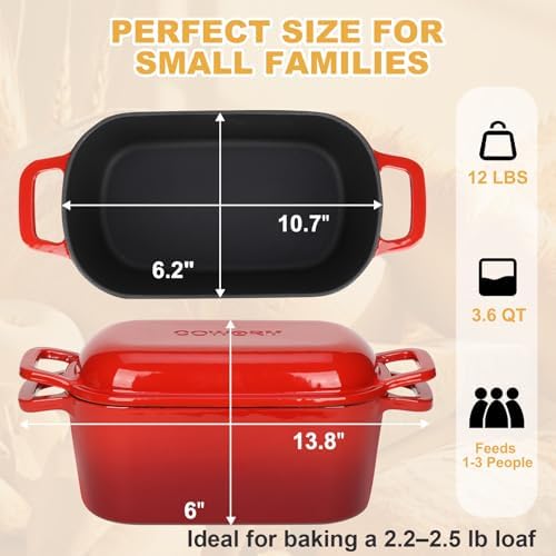 3.6QT Oval Enameled Cast Iron Dutch Oven, Sourdough Bread Baking Pan with Lid - Image 5