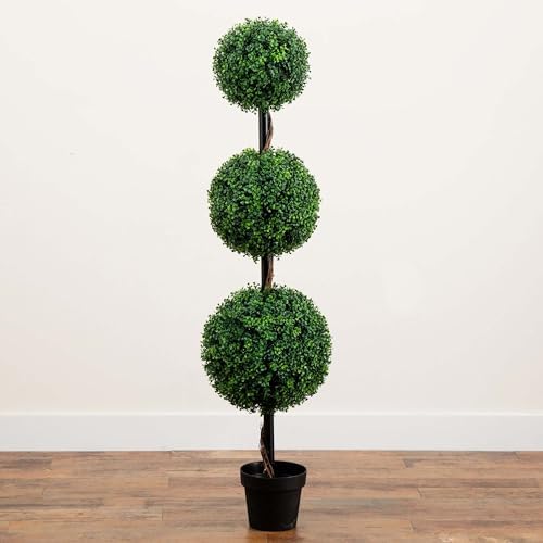 Nearly Natural 5 ft Artificial Triple Ball Boxwood Topiary Tree Floor Plant - Image 6
