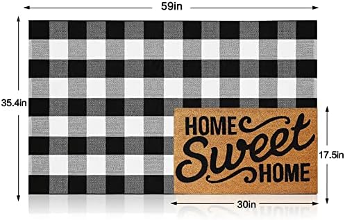 MUBIN Fall Decor Cotton Buffalo Plaid Rug, 3' x 5' Black and White Outdoor Rug Front Door Decorative Mat, Washable Doormat Foldable Area Rug Layered Door Mats Rug for Front Porch, Entryway, Patio - Image 2