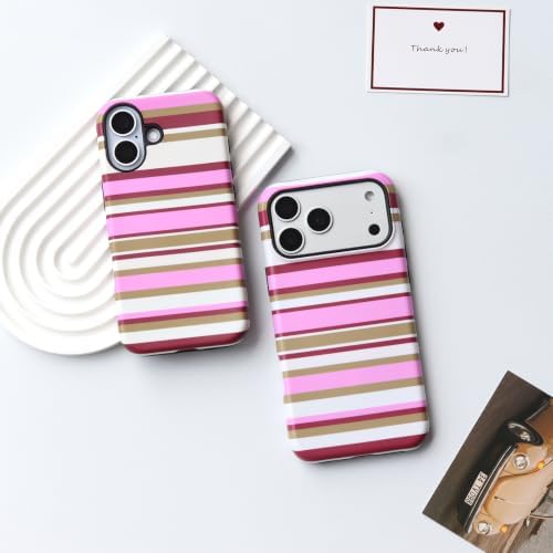 for iPhone 18 Pro Case, Magnetic Matte Frosted Dual-Layer Striped Phone Case for Women, Retro Aesthetic Cover Compatible with MagSafe Accessories - Berry Sage - Image 4