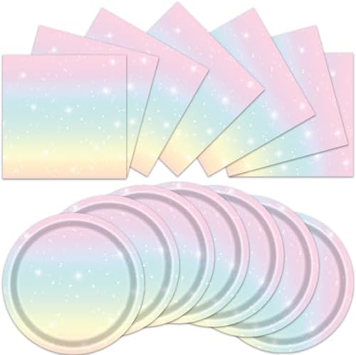 40pcs Pastel Rainbow Party Decorations Pastel Rainbow Paper Plates and Napkins For Baby Shower Decorations,Suitable for 20 Guests by Unknown
