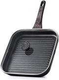 SENSARTE Nonstick Grill Pan with Lid, Grill Pan for Stove Tops, Versatile Griddle with Pour Spouts, Square Big Cooking Surface, Durable Skillet Indoor & Outdoor Grilling. PFOA Free, 9.5 Inch by SENSARTE
