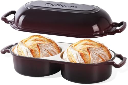 Cast Iron Double Dutch Oven, Mini Enamel Sourdough Bread Pan with Lid, Fig by Culivora