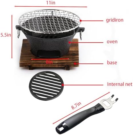 Round Seasoned Cast Iron Charcoal Hibachi Grill - Image 3
