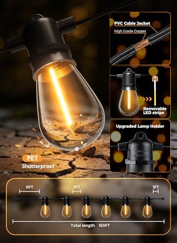 Minetom 163FT Solar String Lights Outdoor Waterproof,S14 Patio Lights - Image 5