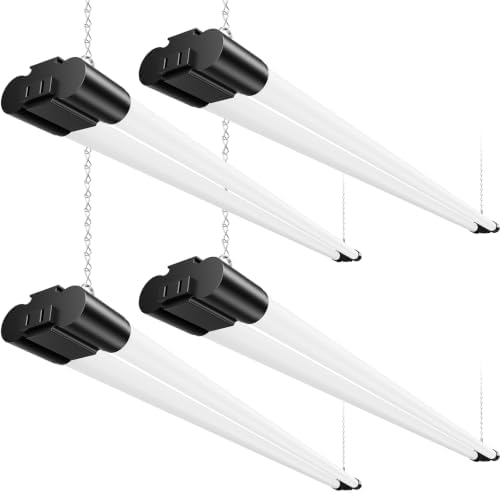 4FT LED Shop Lights, 45W 4500LM 6500K, Garage Light with Plug Hanging 4Pack by SUNLINKCO