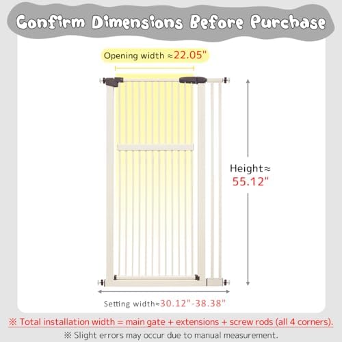 Lumizone 55.12" Extra Tall Pet Gate for Cat Dog 30.12"-38.38" Wide Cream - Image 2